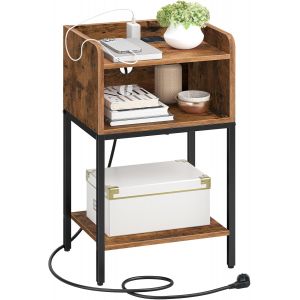 SUBZONAL-Table de Chevet avec Station de Charge, Table d'appoint avec Tiroir Ouvert, Table d'Appoint avec Ports USB et Prises, pour Petits Espaces, Chambre, Salon, Marron Rustique et Noir EBF38CBZ01 - Neuf