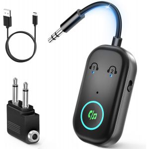 VornixorSarlshop-Transmetteur r&eacute;cepteur Bluetooth 5.3, double appariement sans fil voiture/avion, micro pour appels, adaptateur Bluetooth auxiliaire 2 en 1 pour TV, avion, casque, Airpods, haut-parle - Neuf