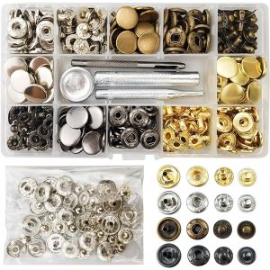 90 Boutons Pression Metalliques Pour Cuir 4 Couleurs-15mm Boutons Pression Métal 4pcs Outil De Fixation,Pour Vêtements,Vestes,Jeans,Sacs - Neuf