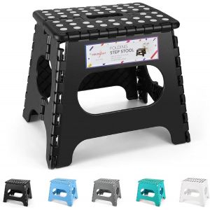 Cap-Tabouret Pliant 27 Cm Noir, Marchepied Pied Pliable, 150kg Capacité, Tabouret Pliable, Léger Et Compact Pour Cuisine, Salle De Bain, Jardinage - Neuf