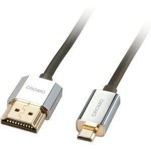 C&acirc;ble HDMI vers Micro HDMI A/D CROMO Slimline High Speed 1 M&egrave;tre avec Design Slimline, 4k@60Hz 18G 3D 1080p HDCP 2.2 ARC CEC Test&eacute; ATC Compatible avec TV, PC Monitor, Tablette , Cam&eacute;ra - Neuf