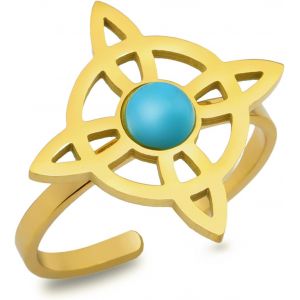 Kal-Bague Noeud De Sorci&egrave;re Avec Turquoise En Acier Inoxydable Nudo De Bruja Magic Knot Bague R&eacute;glable Pour Femme Symbole Wiccan - Neuf
