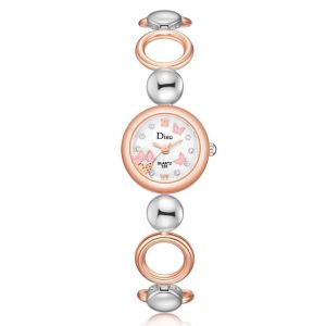 Disu Femmes Classique Quartz Analogique Montre Strass Papillon Montre-Bracelet (Or Rose + Argent + Blanc) - Neuf