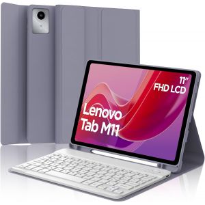 Étui Clavier Lenovo Tab M11 11"", Coque Avec Clavier Pour Lenovo Tab M11 2024, Italien Qwerty Amovible Bluetooth Clavier, Smart Cover Prend En Charge Auto Wake/Sleep, Violet Lavande - Neuf