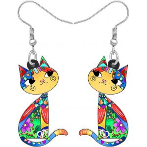 Kal-Boucles D'oreilles Chat En Acrylique Bijoux Chat &Agrave; La Mode Cadeaux Pour Filles Femme Charmes - Neuf