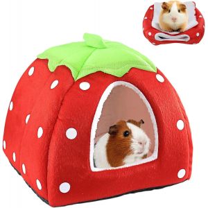House for Guinea Pig Bed Rabbit Plush Small Animals Sleeping Winter Indoor Cabin for Chinchilla/Hedgehog/Guinea Pig (Strawberry) - Neuf