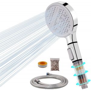 Pommeau de Douche avec Filtre Pommeau Douche anti Calcaire avec 3 Modes de Jet Shower Head Haute Pression Pommeau de Douche Economie Deau avec Tuyau Douche 1.5M Argent - Neuf