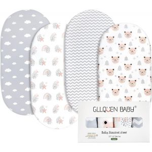 Lot De 4 Draps-Housses Pour Couffin, 100 % Microfibre Oeko-Tex100, Confortables Et Respirants Pour Berceau De B&eacute;b&eacute; Gar&ccedil;on Et Fille, Faciles D'entretien, Doux - Neuf