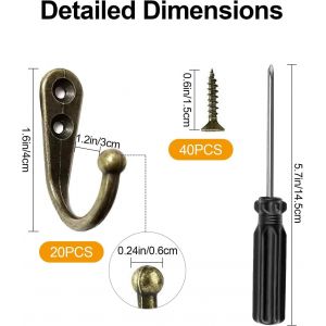 TZF-Lot de 20 Crochet Mural Bronze, Rétro Crochet de Manteau pour Cuisine Salle De Bains Chambre D'essayage - Neuf