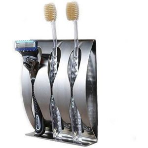 Porte-brosse à dents autocollant, support mural en acier inoxydable pour salle de bain, support mural durable pour cuisine, sans perçage (3 trous) - Neuf