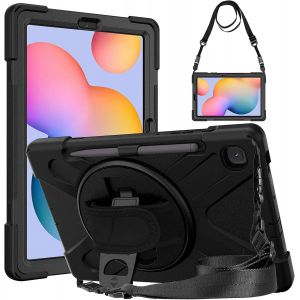 NAERYUT-Coque Antichoc Pour Samsung Galaxy Tab S6 Lite 10,4"" (2024/2022/2020),Sm-P620/P625/P613/P619/P610/P615,Étui Robuste Avec Support Rotatif,Dragonne,Bandoulière,Housse Pour Tab S6 Lite,Noir - Neuf