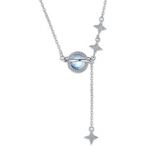 Kal-Collier Pierre De Lune Argent 925, Collier Lune Étoile Planete, Collier Planete, Avec Boîte Cadeau, Hypoallergénique Pendentif Femme Pierre De Lune, Chaîne Astéroïde, Pour Femme Et Fille - Neuf