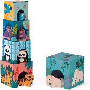 KAL-- Pyramide Bébé En Carton Et Figurines En Bois Animaux - Jouet D'Eveil Premier Age - Jeu Educatif - Observation Et Coordination - Partenariat Wwf - Carton Certifié Fsc - Dès 1 An, J08623 - Neuf