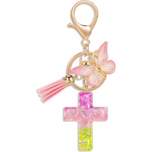KAL-Croix Porte Clés Chrétien Bible Porte Clés Sac À Dos Charmes De Sac À Main Pour Femmes Filles, Papillon Pendentif Porte Clés - Neuf