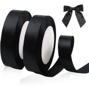Ruban Satin Noir Double Face En Polyester ,Ruban Satin 20mm X 22m (2 Rouleaux) ,Rubans Noir De Double Satin ,Rubans Noir Pour D&eacute;corations De F&ecirc;te ,G&acirc;teux ,Fleurs ,Faveurs De Mariage ,Id&eacute;es Cadeaux - Neuf