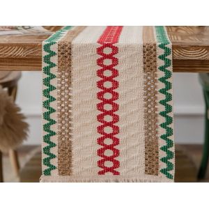 Chemin De Table En Lin Et Coton 200 X 30 Cm Avec Pompons, Style 2 - Neuf