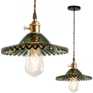 Subzonal-Industrielle Moderne Verre Suspension Luminaire Vintage Plafonnier Retro Eclairage De Plafond (Vert) - Neuf