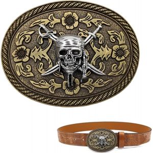 Cheng-Boucle De Ceinture Tête De Mort Ancien Pour Homme, Rectangulaire Boucle De Ceinture En Forme De Tête De Mort, Style Cowboy Occidental Punk, Convient Aux Ceintures De 3,8 À 4 Cm De Large - Neuf