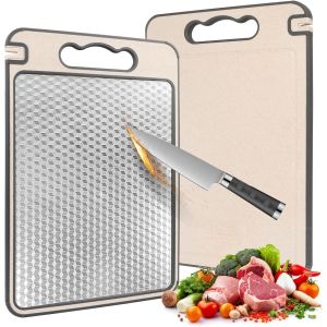 Planche &Agrave; D&eacute;couper Double Face En Acier Inoxydable Avec Motif Losanges - Planche &Agrave; D&eacute;couper En Acier Inoxydable Avec Pierre &Agrave; Aiguiser - Planche &Agrave; D&eacute;couper Avec Poign&eacute;e De Transport - Antid&eacute;rapante - - Neuf