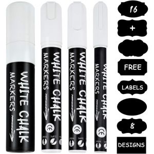 JEXNOVASHOP-Marqueur Craie, UlifeME Feutre Craies Blanc 3mm, 6mm, 10mm et 15mm pour Tableau Noir, Verre & Fen&ecirc;tres, Humide ou Sec Effacable Marqueurs Liquide, 4pcs Stylo de Craie + 16pcs Ardoise Noir - Neuf