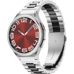 Cheng-Compatible Avec Bracelet Samsung Galaxy Watch 6 4 Classic 47mm 46mm 43mm 42mm/Watch 5 Pro 45mm/6 5 4 44mm 40mm Lte,Argent Noir Homme Femme No Gap Acier Inoxydable M&eacute;tal Connect&eacute;e Montre Band - Neuf