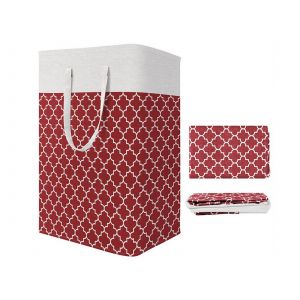 Panier &agrave; linge pliable rouge de 75 L avec rev&ecirc;tement imperm&eacute;able - Neuf