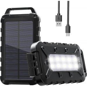 Chargeur Solaire 26800 mAh,PD15W-Chargeur Solaire Portable avec Panneau Solaire USB C-Batterie Externe étanche avec Lampe de Poche LED et 3 Sorties pour Camping,Smartphones,tablettes et Plus - Neuf