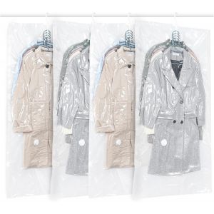 KALANKA-Lot de 4 sacs de Rangement sous Vide Suspendre pour vêtements,Transparents et réutilisables Housse sous vide pour vetement,pour costumes,costumes, robes, manteaux ou vestes (4 longs 145 x 70 - Neuf