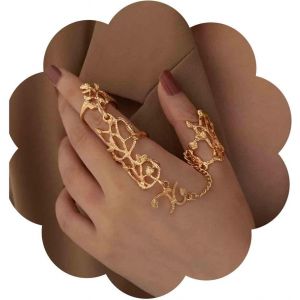 Kal-Bague Vintage Doigt Entier Bague Filigrane Or Bague Doigt Ouvert Bague Doigt M&eacute;tal Bagues De D&eacute;claration Bague Doigt Feuille Bracelets Bijoux Pour Femmes Et Filles - Neuf