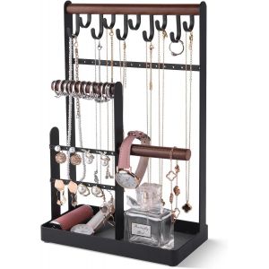 Nbgcm-Présentoir À Bijoux Porte-Chaîne, Porte Bijoux Femme, Plateau En Velours, Presentoir Collier, Rangement Bijoux Avec Plateau Pour Boucles D'oreilles Pour Bagues, Montres, Bracelets, Colliers - Neuf