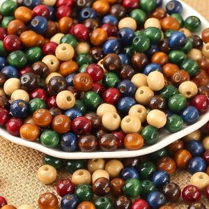 Meimie-Lot De 1000 Perles En Bois Colorées Vintage 8mm Perle Rondes En Bois Naturel Pour La Fabrication De Bijoux Bricolage Artisanat - Neuf