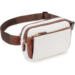SJZG-Sac Banane Chic Pour Femme Homme, Cuir Pu Sac Ceinture Sacoche Banane Fanny Pack, Sac Banane Léger À Bandoulière Avec Sangle Réglable Pour La Course À Pied En Plein Air, La Randonnée(Blanc) - Neuf