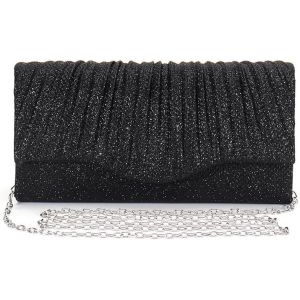 Pochette Femme Brillante Pliss&eacute;s &Eacute;l&eacute;gant Enveloppe Soir&eacute;e Clutch avec Cha&icirc;ne D&eacute;tachable pour F&ecirc;te Mariage - Neuf