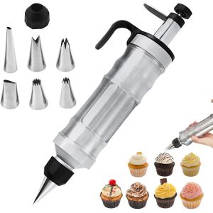 Jexnovashop-Serig&uuml;e Garnissage Professionnelle En Acier Inoxydable, 6 Douilles, Pour Confitures Et D&eacute;coration G&acirc;teaux, Biscuits, P&acirc;tisseries - Noir - Neuf