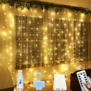 Jgd-Guirlande Lumineuse Rideau,3x3m 300led Usb Curtain Lights 8 Modes D'&eacute;clairage Ext&eacute;rieur Et Int&eacute;rieur D&eacute;coration Pour Fen&ecirc;tre No&euml;l Mariage Anniversaire Maison Patio - Neuf