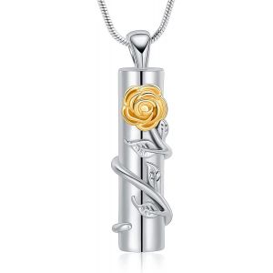 Kal-Collier Urne Fun&eacute;raire En Forme De Rose Avec Cylindre Creux - Pendentif Urne Fun&eacute;raire - Pour Homme Et Femme - Neuf