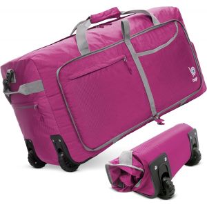 acdsgd-Sac de sport &agrave; roulettes &iquest; 68,6 cm, 76,2 cm, 78,7 cm, 80 L, 100 L, 120 L, sac de voyage pliable, imperm&eacute;able, sac de sport l&eacute;ger et robuste pour les voyages, sac de sport &agrave; roulettes, rose, 100L - Neuf
