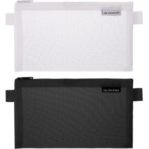 Trousse &iquest;&iquest; Crayons 2pcs Clear Exam Pencil Pouch, Mesh Zipper Pen Pouch Nylon Sac de Rangement de Crayons Sac de Maquillage pour Femmes ?tui de Papeterie Portable pour &iquest;&iquest;tudiants (Noir+Blanc) - Neuf