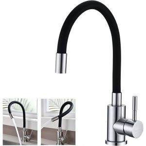 Flexible Robinet Cuisine, Mitigeur Cuisine Noir avec Bec Flexible, Robinetterie Cuisine Pivotant à 360° en Acier Inoxydable - Neuf