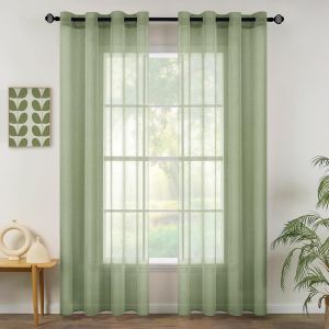 2 Panneaux Couleur Pure Rideaux De Fenêtre Transparents Lisse Élégant Panneaux Voile De Fenêtre Rideaux Traitement Pour Chambre Salon Rideaux À Oeillets 140x215cm Vert Sauge - Neuf