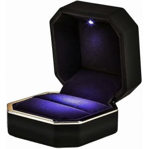 Nouveau produit,bo&icirc;te &agrave; bagues de luxe,bo&icirc;te de bijoux de bague de mariage en velours carr&eacute; avec lumi&egrave;re LED,pour la proposition,noir - Neuf