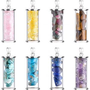 Kal-Pendentif Bouteille En Pierre, 8 Modèles Oeil De Tigre/Améthyste/Turquoise Pendentif En Cristal Avec Bouteilles Et Boucles En Alliage Pour Pendentifs Colliers Fabrication De Bijoux, 8pcs - Neuf