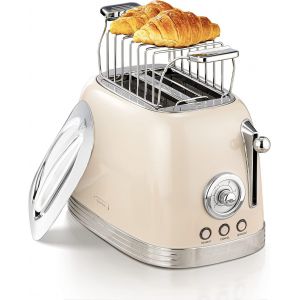 Yemaesre-Grillepain 2 Tranches, Grille-Pain Rétro, Grille-Pain Avec Couvercle En Acier Inoxydable, Fonction Préchauffage, Décongélation Et Démolition, Affichage Du Compte À Rebours, Grille-Pain Rapid - Neuf