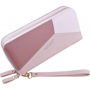 TZF-Portefeuille pour Femme avec Double Fermeture &eacute;clair Portefeuille Portefeuille en Cuir PU pour Femme Portefeuille &agrave; Longue Pochette Grande Capacit&eacute; Portefeuille Bracelet (Rose 4) - Neuf