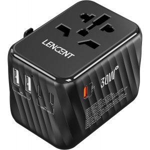 JGD-PD 30W Adaptateur de Voyage Universelle Prise International avec 3 USB-C et 2 USB-A Charge Rapide Adaptateur Mondial France vers US Canada UK AUS Chine Japon Irlande, Type A/C/G/I, Noir - Neuf