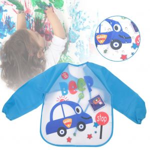 Bavoir Impermeable A Manches Longues Pour Enfants, Tablier Pour Bebe, Peinture, Repas Et Jeu (Voiture Bleue) - Neuf