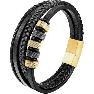 Kalanka-Bracelet Cuir Homme, Bracelet Perle Homme, Noir Bleu Marron Bracelets Pour Hommes, Avec Boîte Cadeau - Neuf