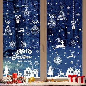 192 Réutilisable De Noël Autocollants Pour Fenêtres, Noël, Décoration De Fenêtre Électrostatique Pvc De Noël Autocollant De Vitre, De L'intérieur De Flocon De Neige De Noël De Décoration Pour Porte En Verre De La Vitrine - Neuf