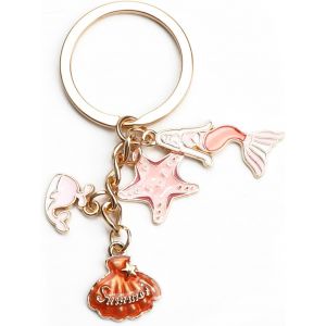 Kal-Porte Clés Sirène Rose Avec Pendentif Coquillages Et Étoile De Mer. Porte Clés Élégant De Style Sirène Rose Océan, Exquis Et À La Mode Pour Femme, Cadeau Pour Femme - Neuf