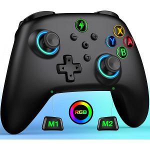 Manette sans Fil pour Switch,Pro Controller Switch avec lumi&egrave;re RVB,Fonction programmable,r&eacute;veil pour Switch/Lite/OLED - Neuf